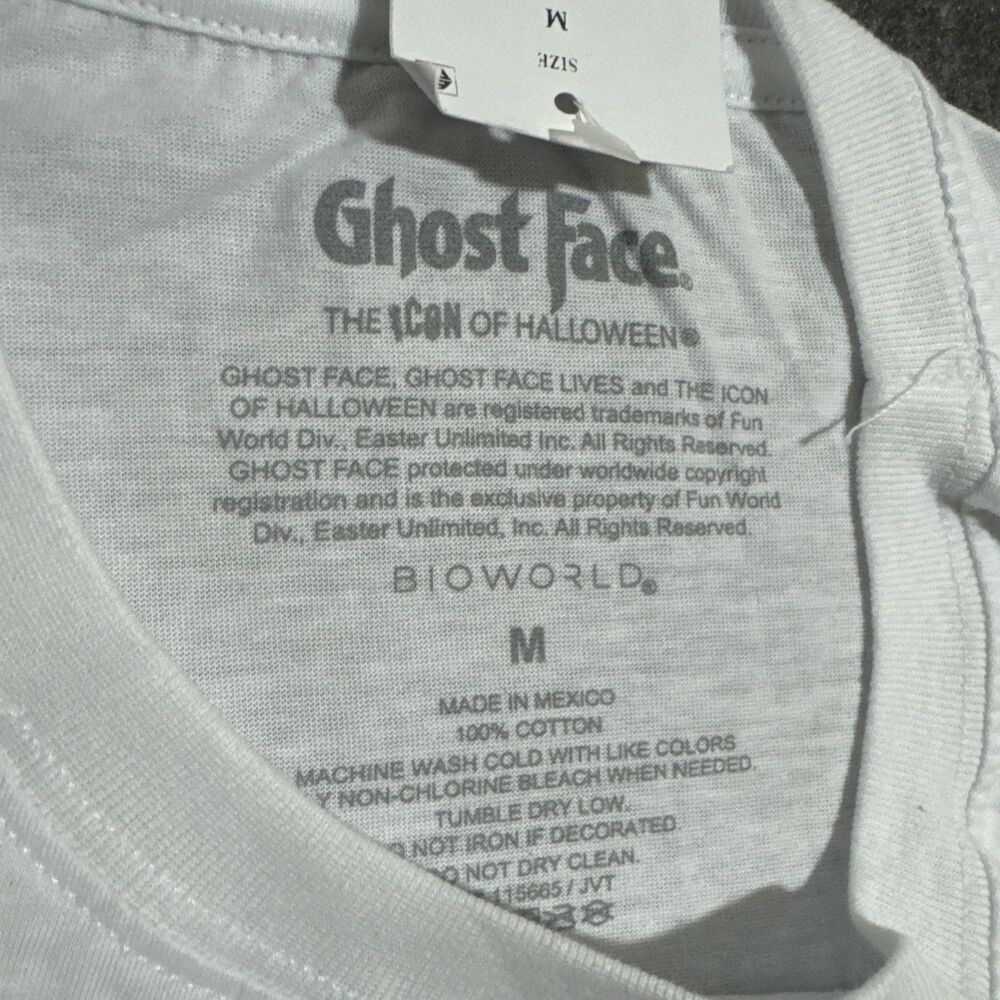 Ghost Face Men's T Shirt Graphic Print Short Sleeve White Medium - Picture 5 of 6